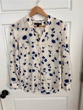 Banana Republic Cream Blouse with Blue Floral Print